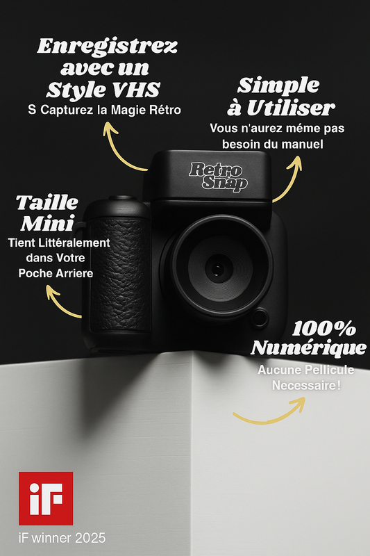 RetroSnap® – Mini Appareil Photo Numérique au Style Rétro + Carte Mémoire 32 Go OFFERTE, Crochet Mousqueton & Batterie Amovible (Autonomie Supplémentaire de 180 min)